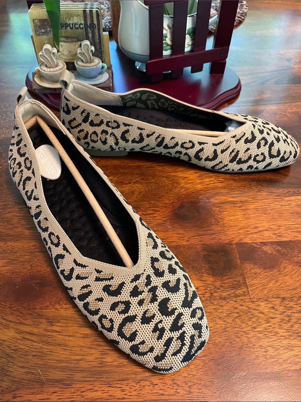 DREAM PAIRS Knit Ballet Leopard Print Flats, Women’s 9.5, Tan Black